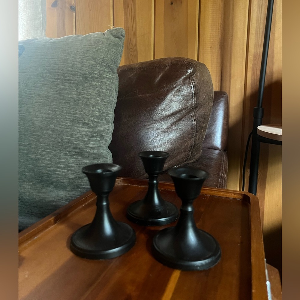 Elegant Black Metal Taper Candle Holders - Set of 3